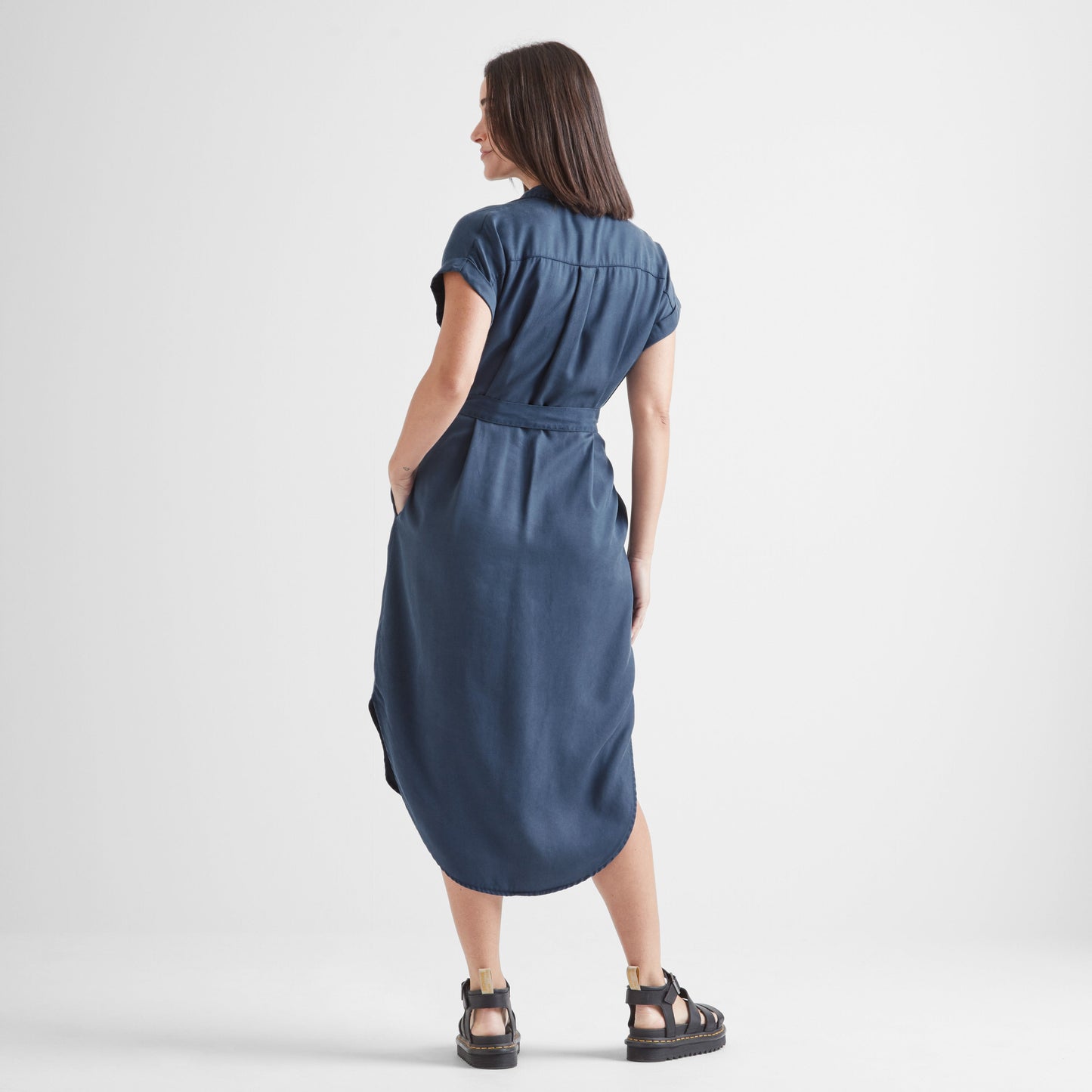Lenira Womens Relaxed Fit Luxurious Tencel Lyocell Shirt Dress - Dark Denim