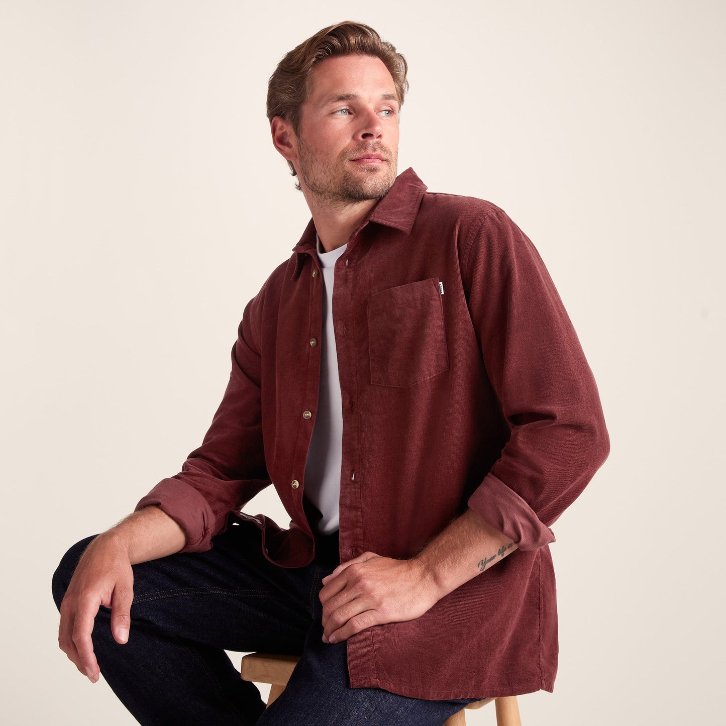 Lenny Mens Long Sleeve Lightweight Corduroy Shirt - Port