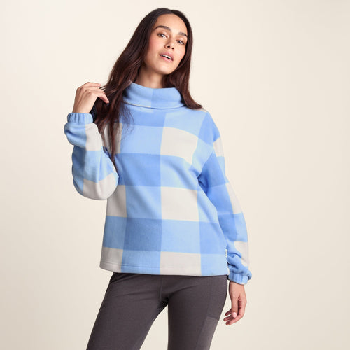 March Womens Relaxed Fit Microfleece Pullover - Powder Blue Gingham