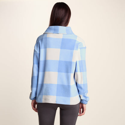 March Womens Relaxed Fit Microfleece Pullover - Powder Blue Gingham