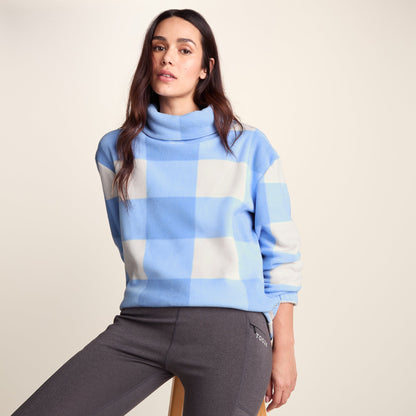 March Womens Relaxed Fit Microfleece Pullover - Powder Blue Gingham