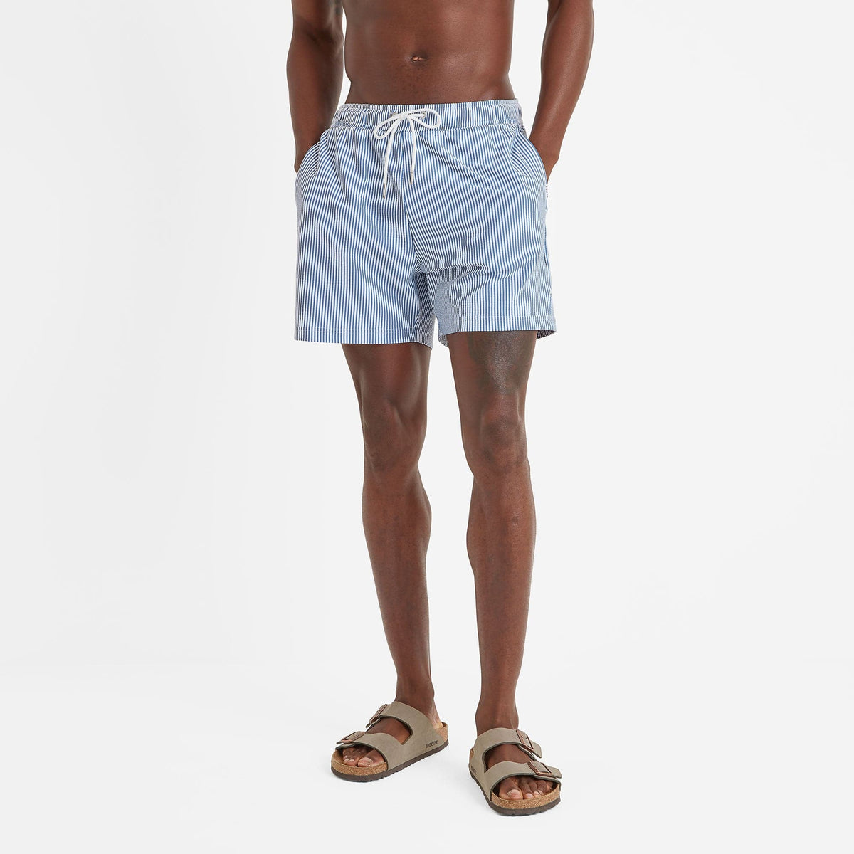 Micah Mens Swimming Shorts - Pastel Blue Stripe