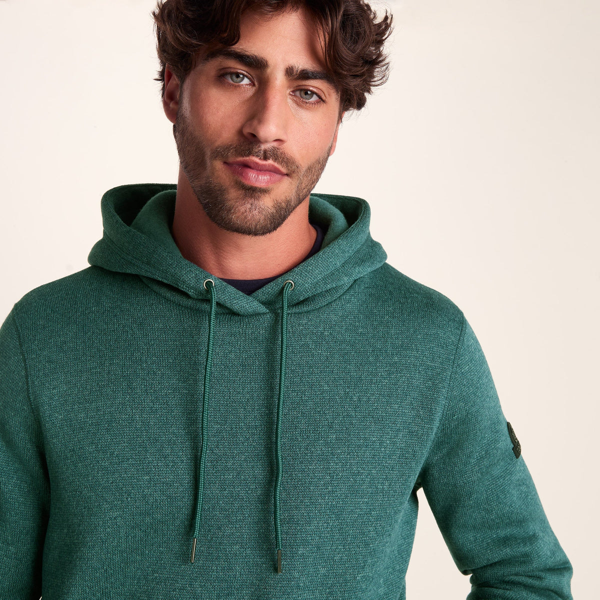 Mosby Mens Supersoft Knitlook Fleece Hoody - Dark Turquoise Marl