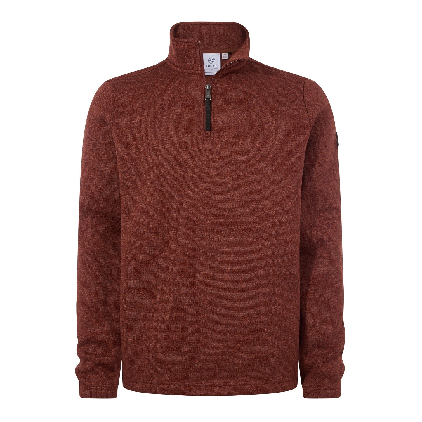 Pearson Mens Knitlook Quarter Zip Fleece - Burnt Caramel