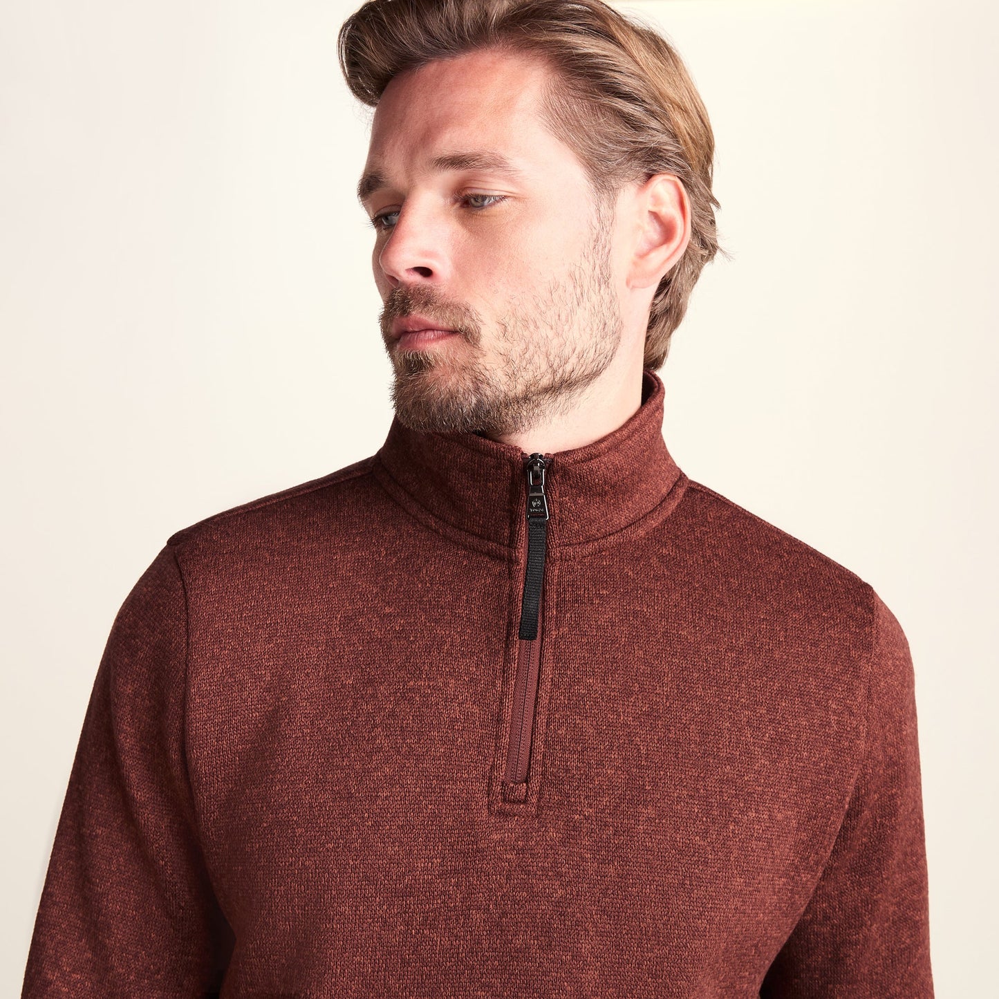 Pearson Mens Knitlook Quarter Zip Fleece - Burnt Caramel