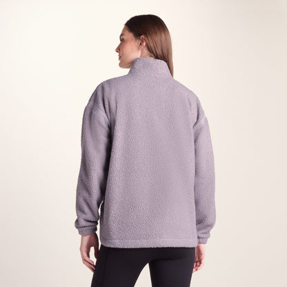 Priya Womens Relaxed Fit Sherpa Fleece Zip Neck - Lavender Grey