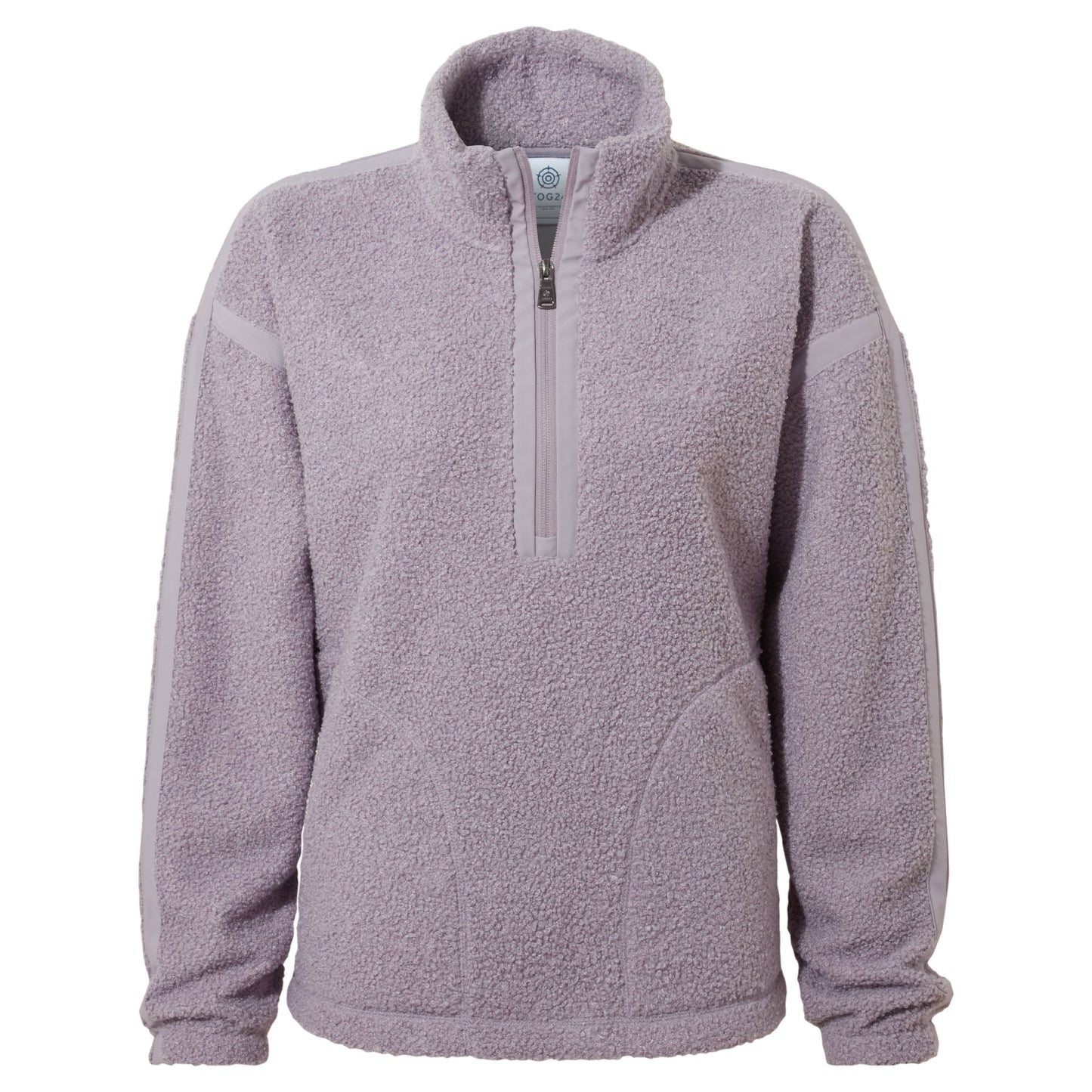 Priya Womens Relaxed Fit Sherpa Fleece Zip Neck - Lavender Grey