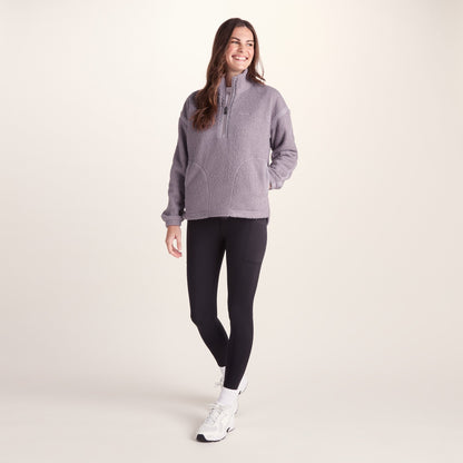 Priya Womens Relaxed Fit Sherpa Fleece Zip Neck - Lavender Grey