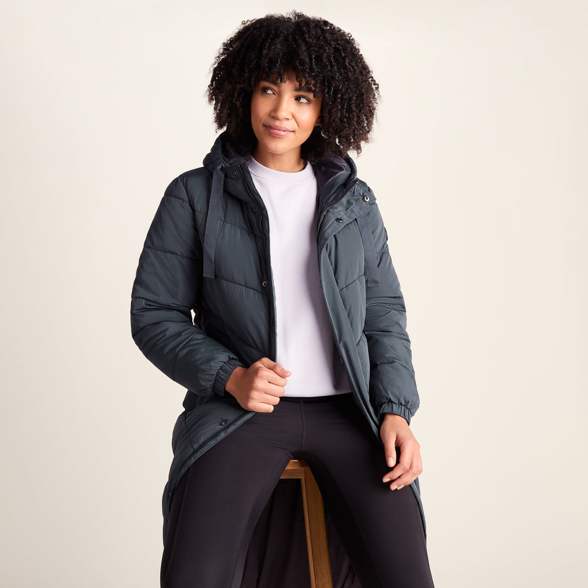 Raleigh Womens Long Insulated Jacket - Washed Blue
