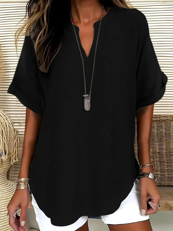 üî•Women's Plain Short Sleeve Blouse, Casual Solid Color Top for Daily Wear, Ladies Clothes for All Seasons