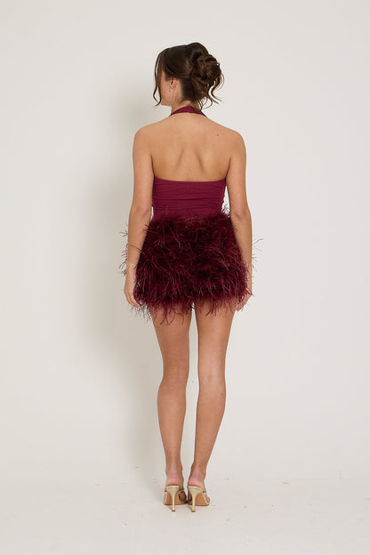Feather Skirt | Burgundy