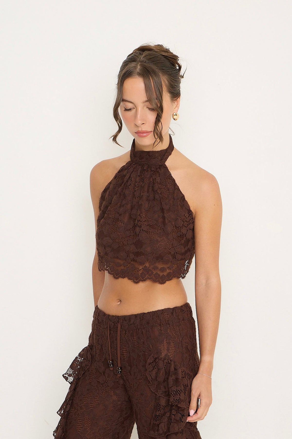 Sydney Lace Halter Top | Brown