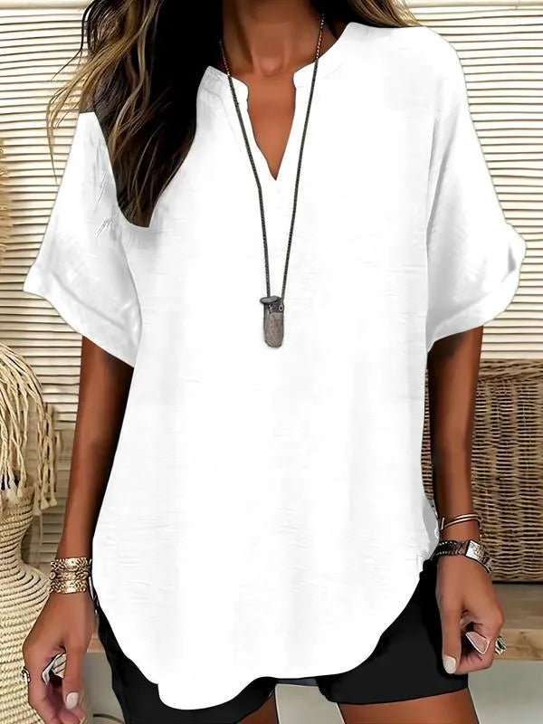 üî•Women's Plain Short Sleeve Blouse, Casual Solid Color Top for Daily Wear, Ladies Clothes for All Seasons