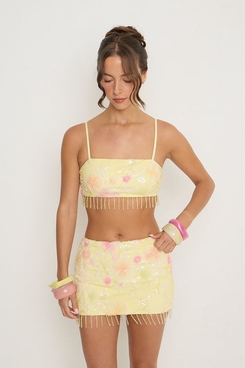 Lucia Beaded Strap Top | Lemon