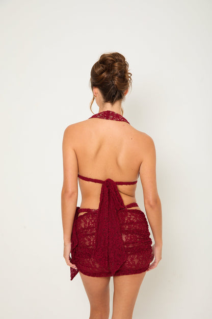 Cara Lace Mini Skirt | Burgundy