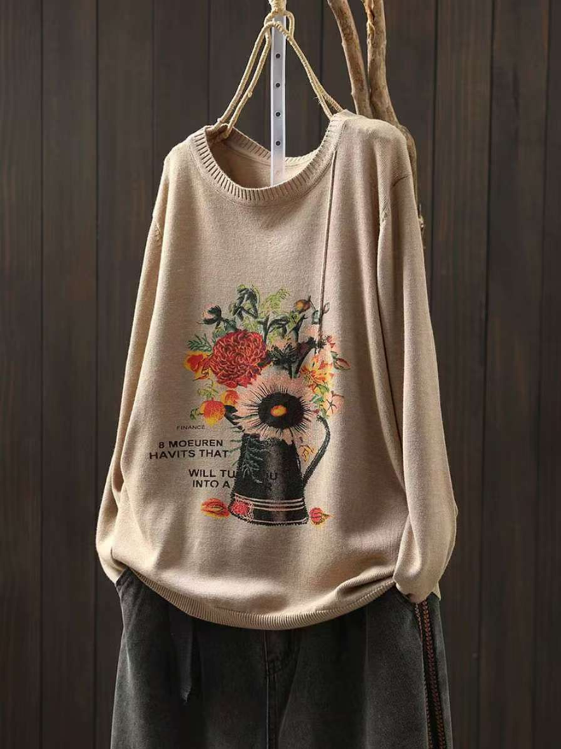 Trendy Women's Crew Neck Cotton Sweater | Eva Trends