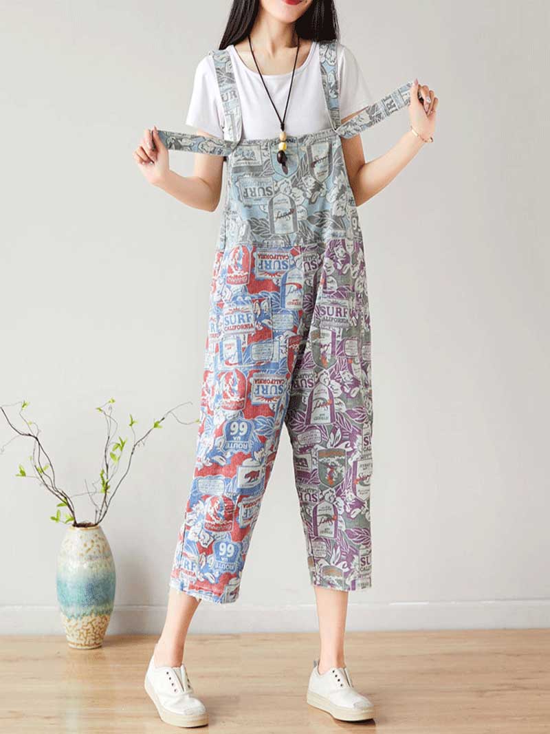 Surf Graphic Denim Dungarees with Adjustable Straps