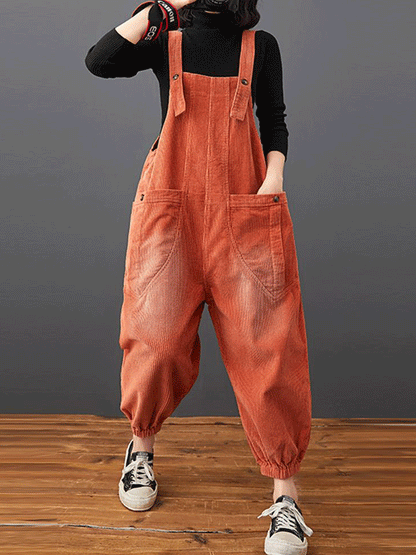 Cotton Corduroy Dungarees - Relaxed Barrel Leg Overall Fit
