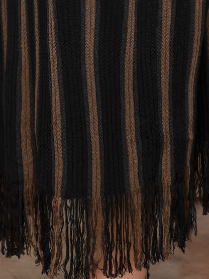 Women's Elegance Striped Knitted Large Size Midi Dress