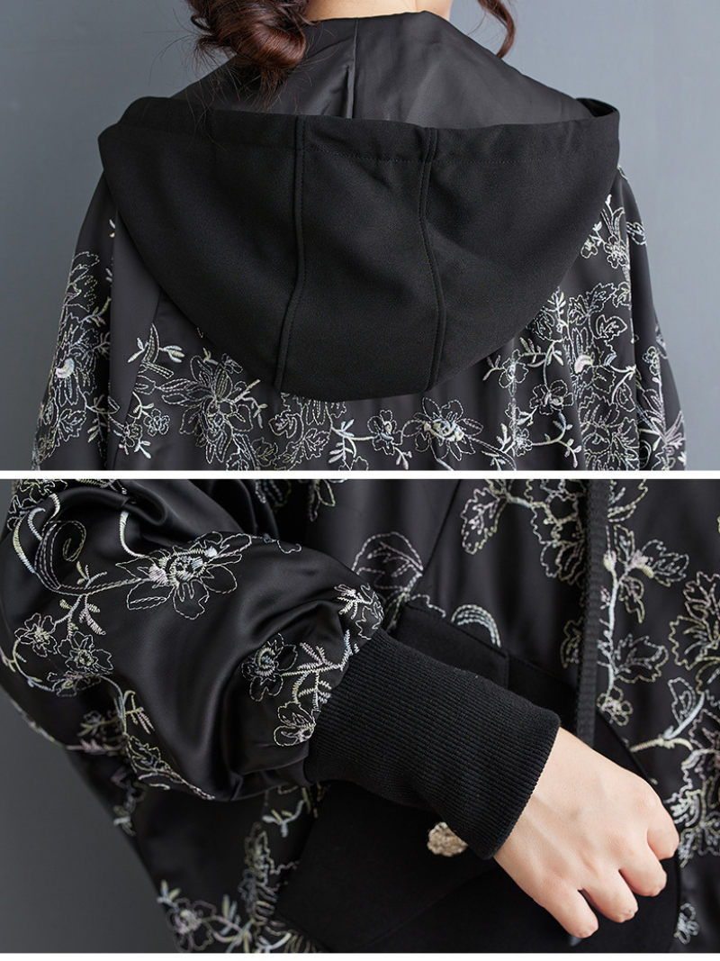 Women's Stylish & Trendy Hooded Embroidery Black Jacket