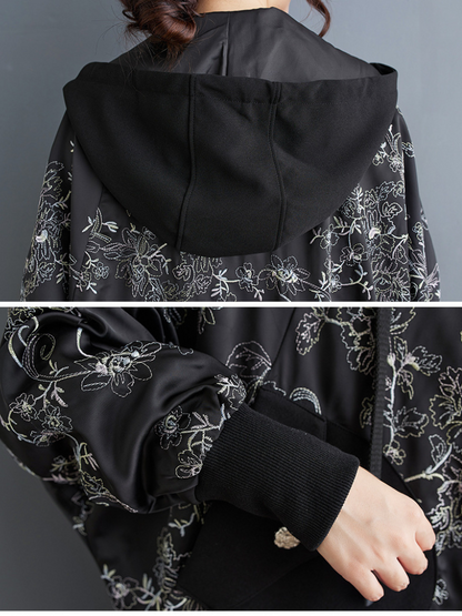 Women's Stylish & Trendy Hooded Embroidery Black Jacket