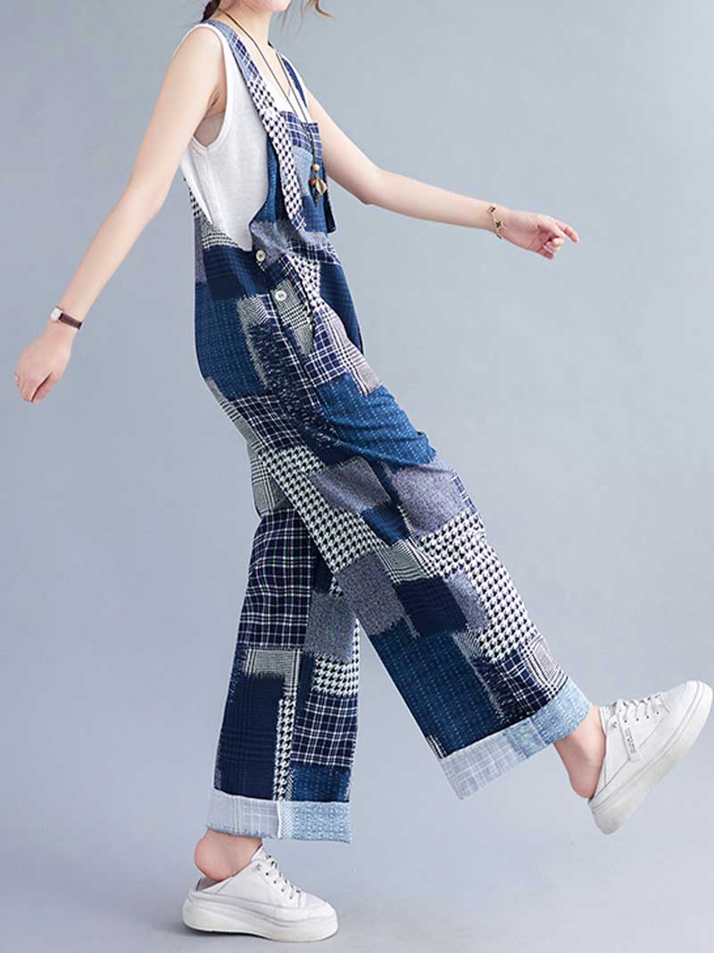 Patchwork Denim Overalls - Relaxed Fit & Stylish | Eva Trends