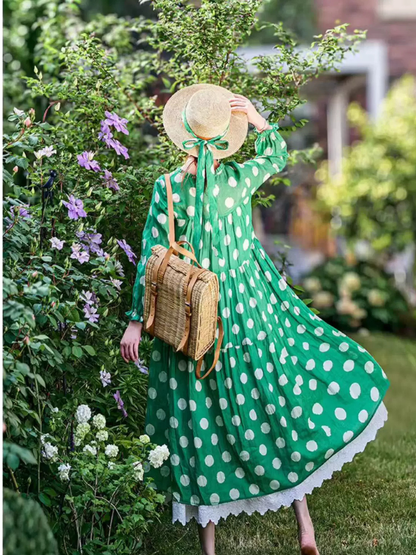 Polka Dot Tiered Midi Dress in Breathable Cotton Blend Elegance