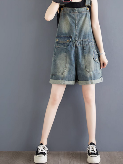 Trendy Women's High-Waist Baggy Denim Overalls Shorts | Eva Trends