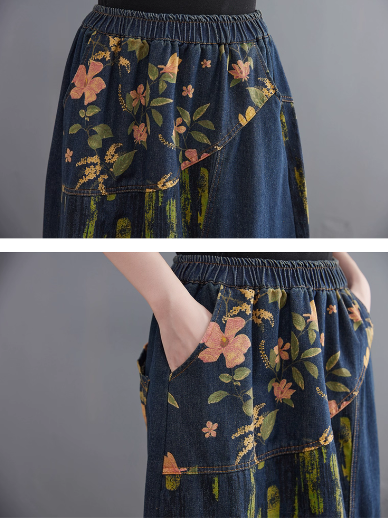 Women's Summer Comfy Printed Patchwork Denim Loose Bottom