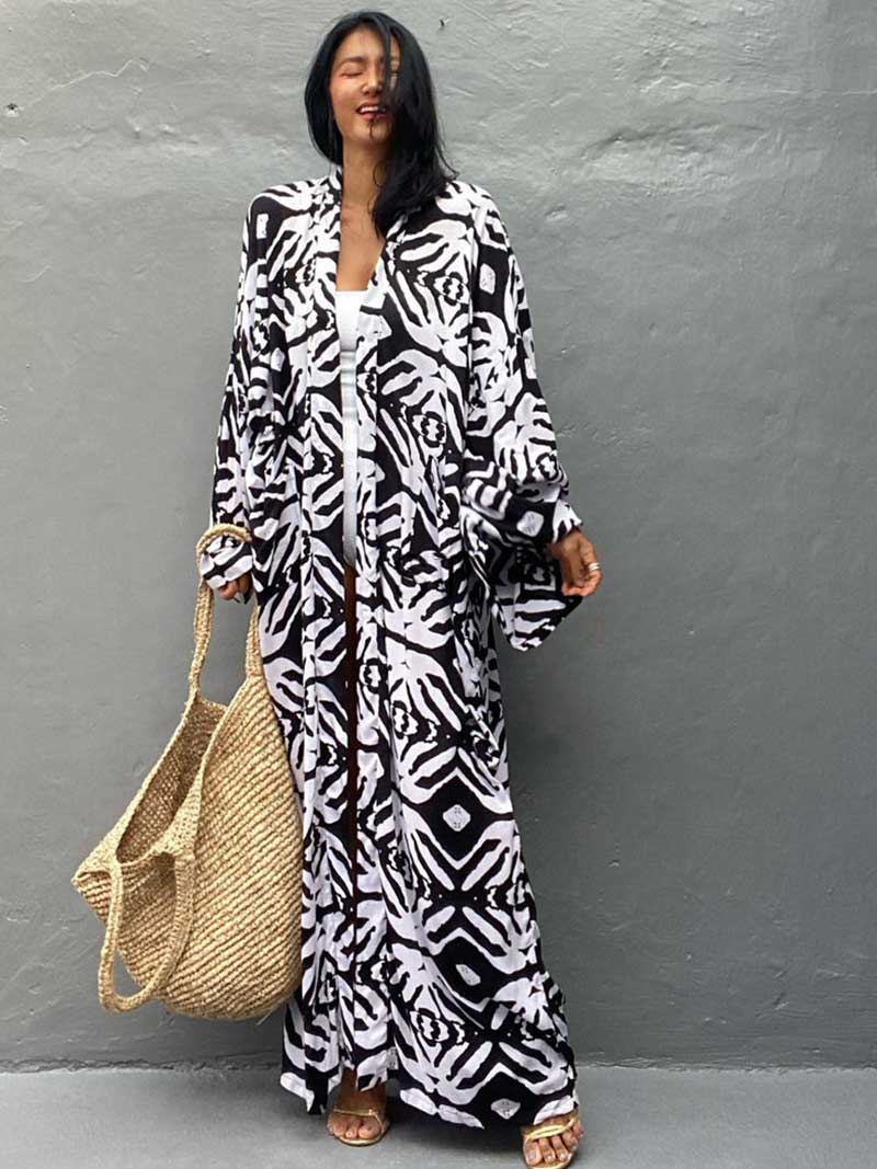 Printed Different Colors Rayon Long Length Gown Kimono Duster Robe