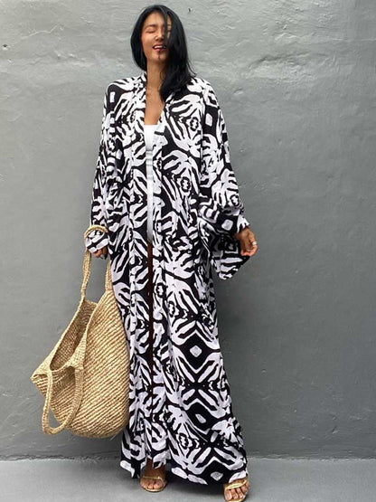 Printed Different Colors Rayon Long Length Gown Kimono Duster Robe