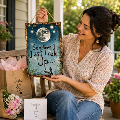 Retro Night Sky Metal Sign ‚Äì ‚ÄúSometimes I just look up‚Ä¶‚Äù Inspirational Wall Decor
