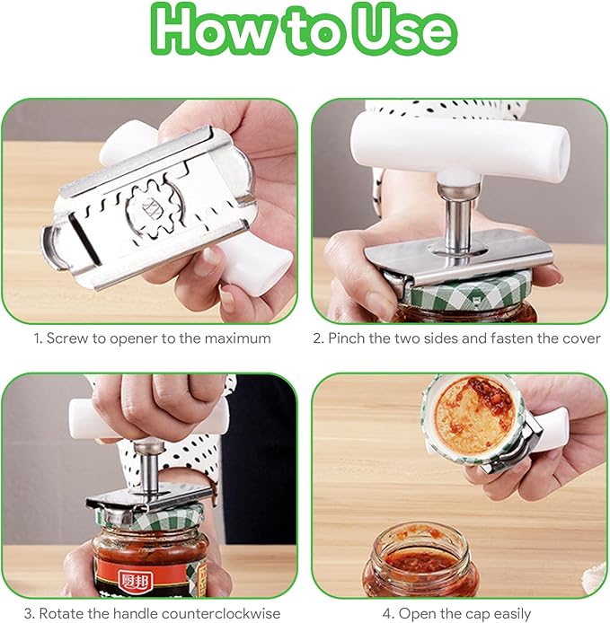 Stainless Steel Jar Openers for Easy Opening - Effortless Opening for Mason Jars & Pasta Sauce Cans