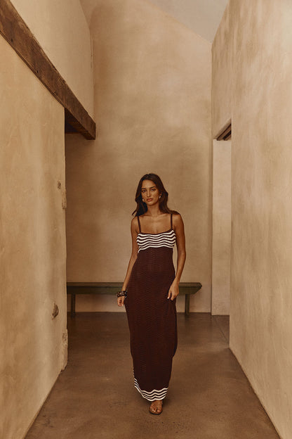 Scallop Knit Maxi Dress - Chocolate