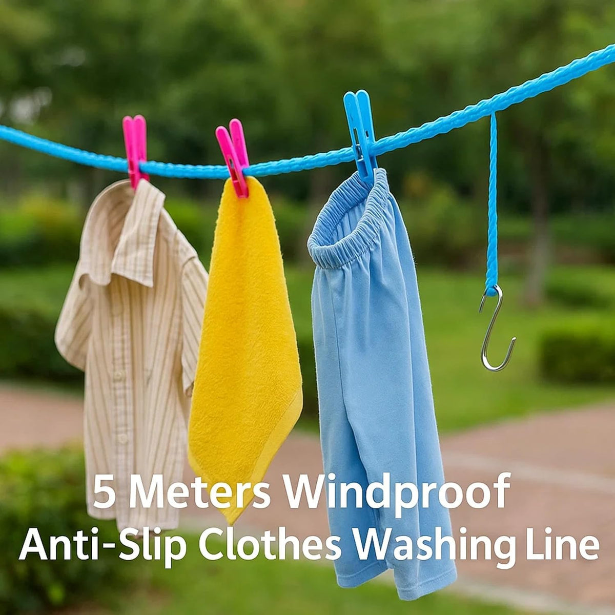 5M Windproof Portable Clothesline with Hooks