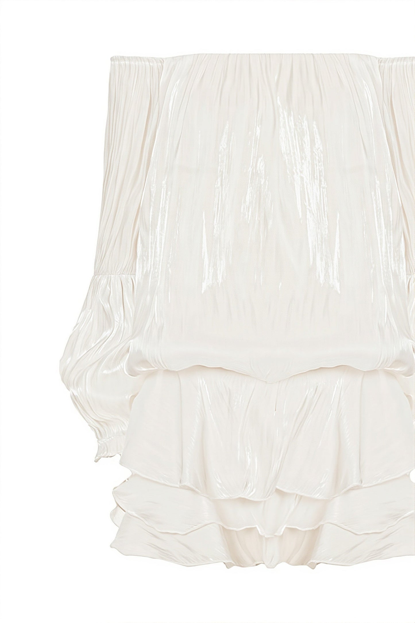 Off Shoulder Ruffle Shiny Fabric Mini Dress