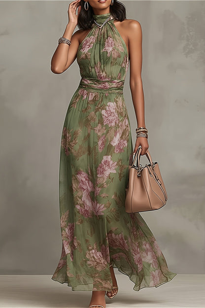 Light Elegant Halter Floral Maxi Dress