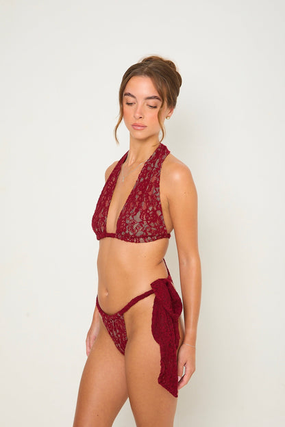 Cara Lace Bikini Top | Burgundy