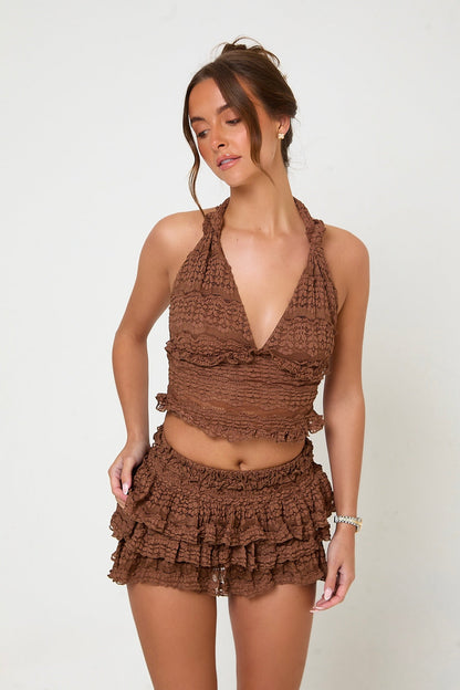 Tilly Lace Ruffle Co-Ord | Brown