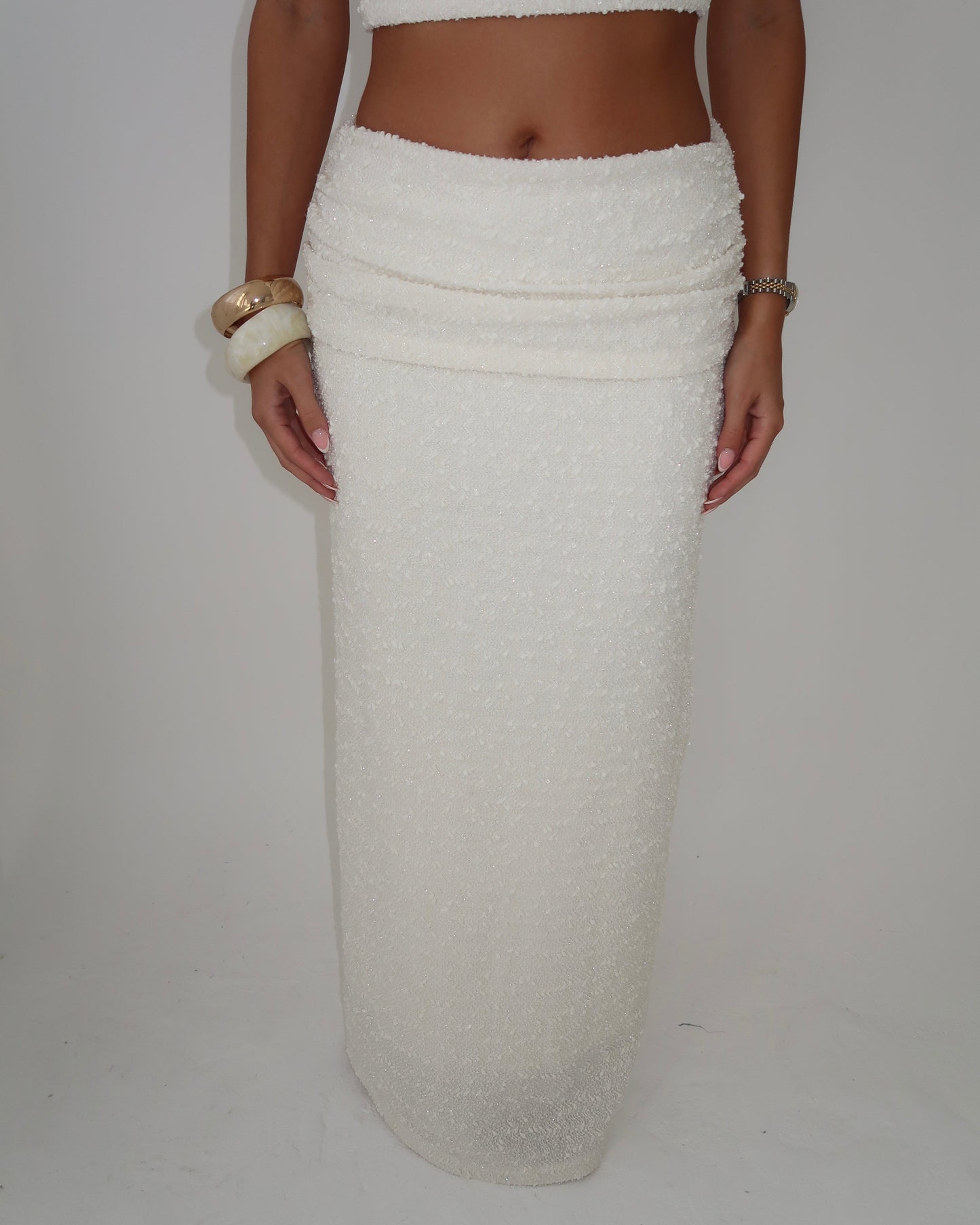 Ruched Waist Maxi Skirt | Cream