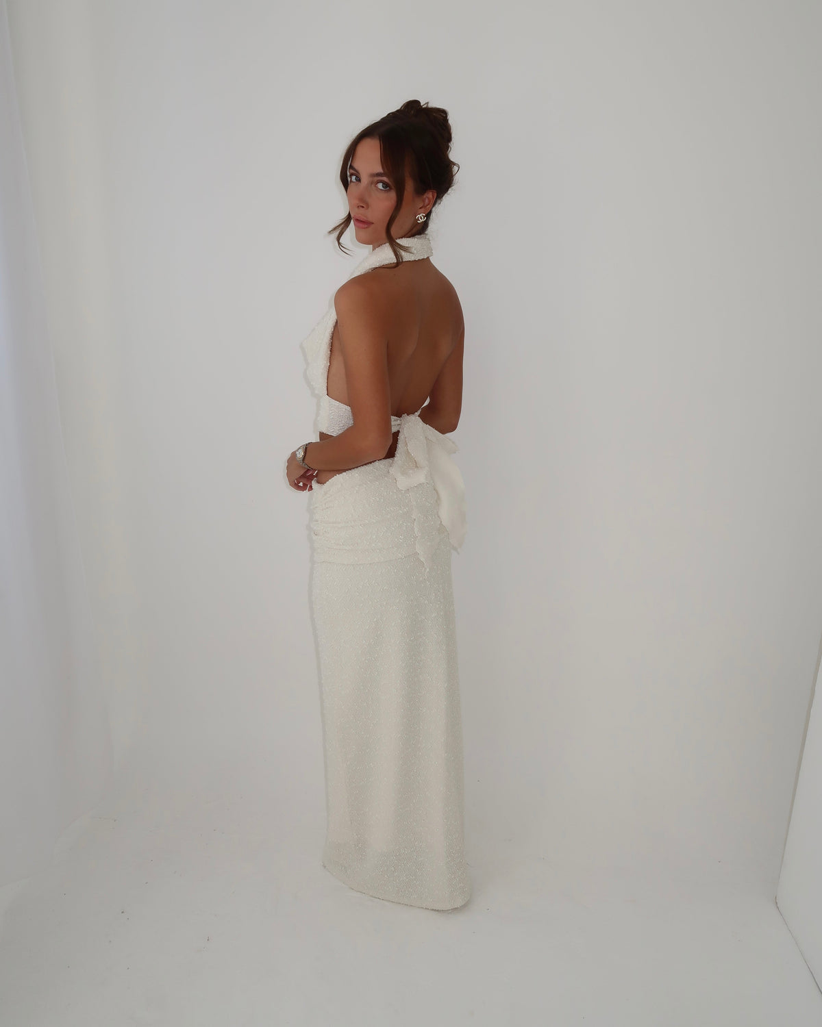 Ruched Waist Maxi Skirt | Cream