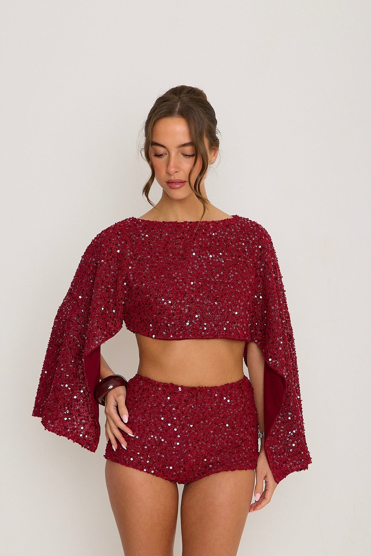 Sadie Boucle Shorts | Burgundy