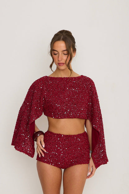 Sadie Boucle Shorts | Burgundy
