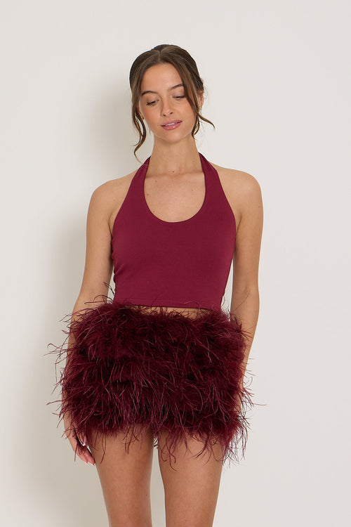 Feather Skirt | Burgundy