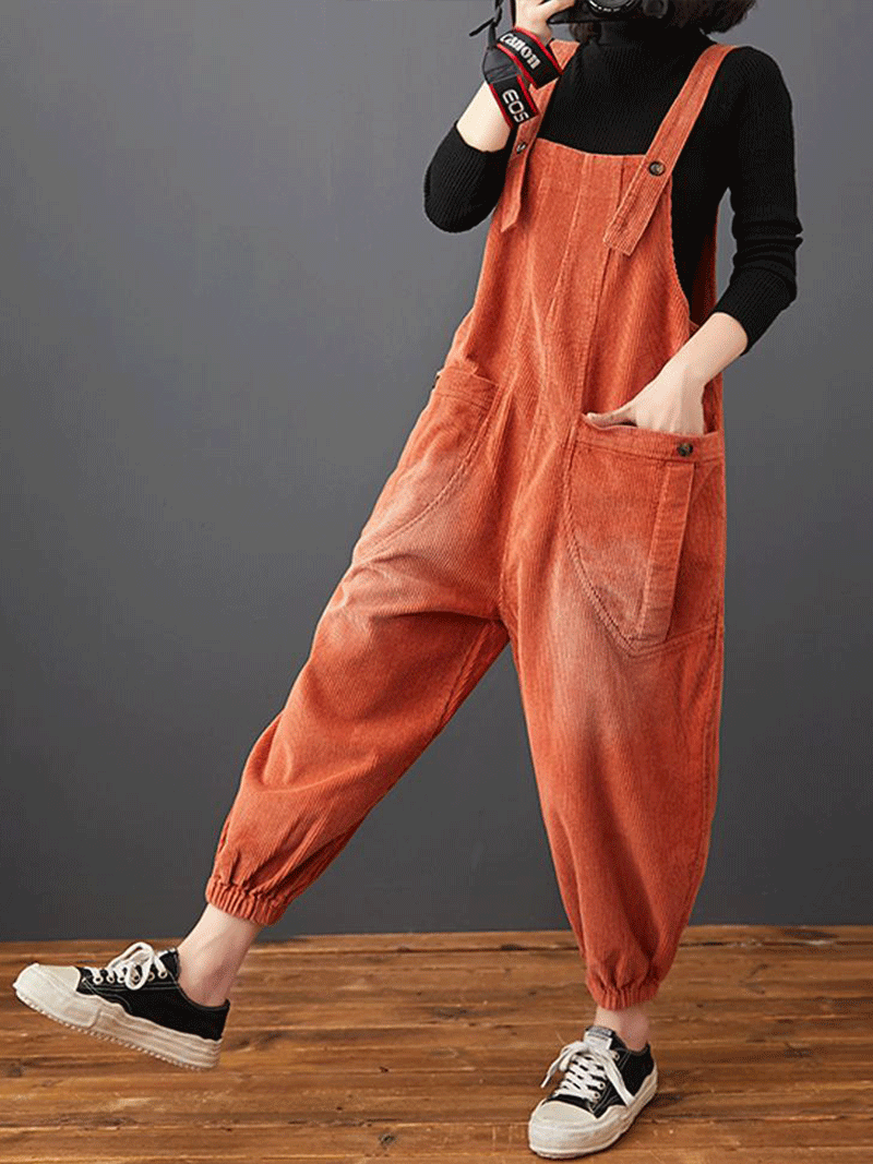 Cotton Corduroy Dungarees - Relaxed Barrel Leg Overall Fit