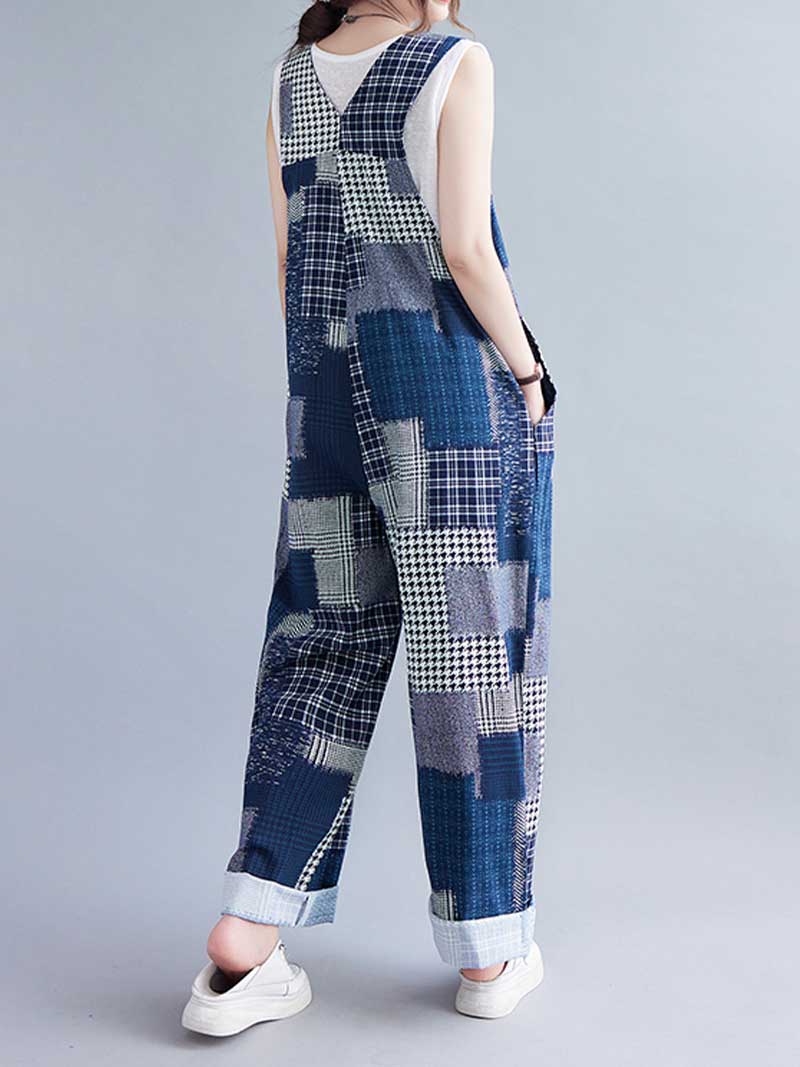 Patchwork Denim Overalls - Relaxed Fit & Stylish | Eva Trends