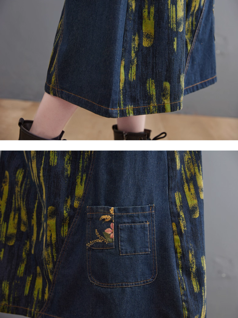 Women's Summer Comfy Printed Patchwork Denim Loose Bottom