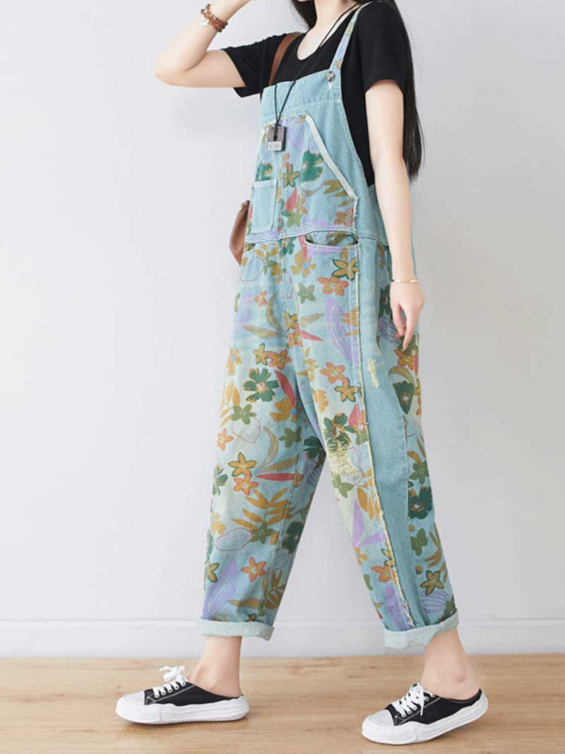 It’s My Life Flower Printed Denim Overall Dungarees