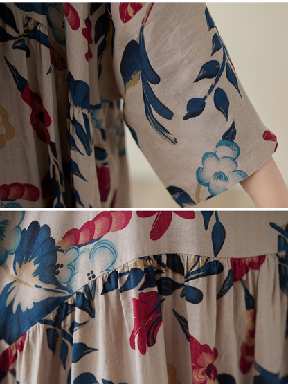Chic Women's Flower Print Smock Dress with Pockets | Eva Trends