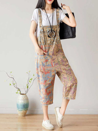 Surf Graphic Denim Dungarees with Adjustable Straps